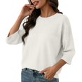 thumbnail image 2 of Breezora Women's Summer Casual Knit Tops 3/4 Sleeve Crew Neck Lightweight Ribbed Pullover Sweater For Weekend Outing, 2 of 7