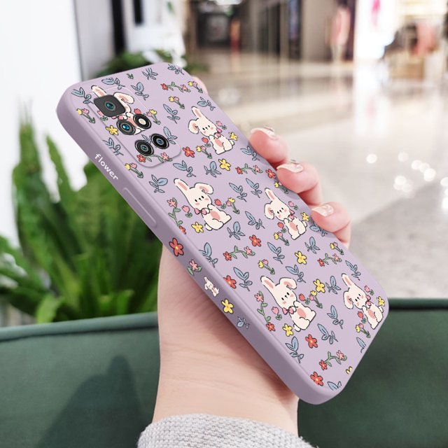 Funda De Teléfono De Flores De Conejo Creativa Para Xiaomi Redmi 12C 10A 10 10C 5G 4G 2022 Silicona Líquida Con Patrón Lateral