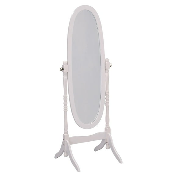 59.25" Tall Standing Wooden Floor Mirror with White finish, Oval Shape