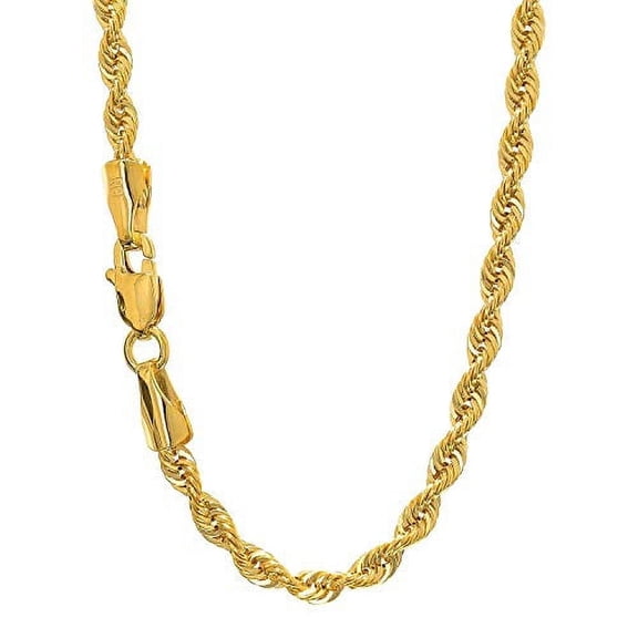 JewelStop 10K Yellow Gold 1.5mm Lite Rope Chain with Diamond Cut/Textured Finish and Lobster Lock - 20in