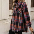thumbnail image 6 of WRKEKC Long Sleeve Shirts for Women Plaid Print Collared Shirt with Button Detail and Pockets Oversized Fit Fall Winter Casual Outerwear, 6 of 7