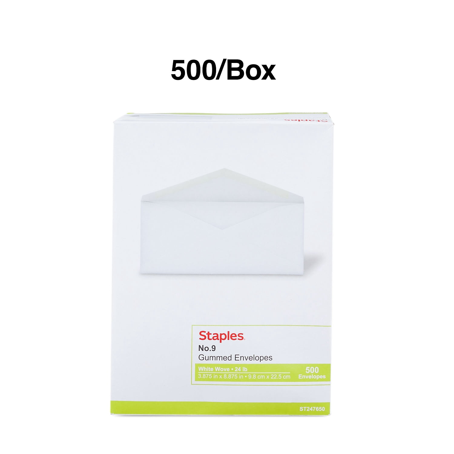 Staples #9 Standard Business Gummed Envelopes 500/Box (247650/19255)