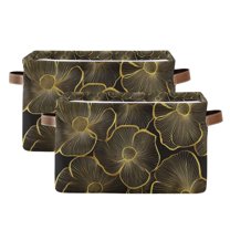Yayeee 2 Pack Canvas Storage Basket with Handles for Shelves Fabric Bins Closet Organizer, Black Flower Pattern
