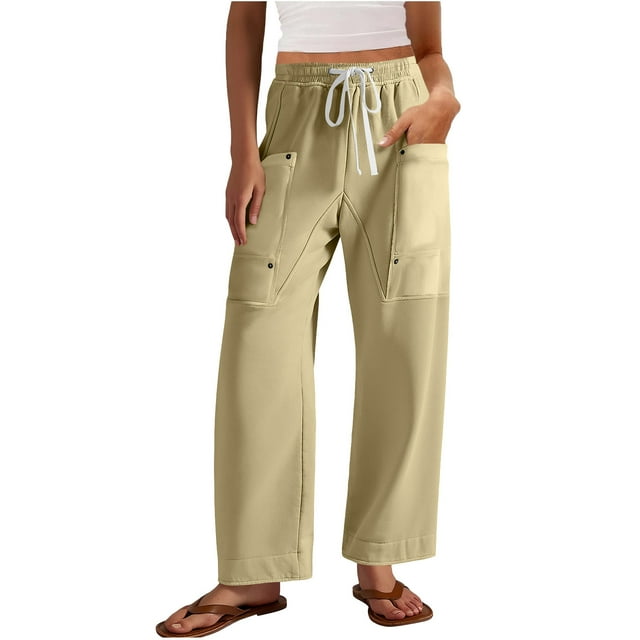 FAIWAD Wide Leg Sweatpants Women Casual Loose Drawstring High Waisted Pants Trendy Patchwork Trousers with Pockets