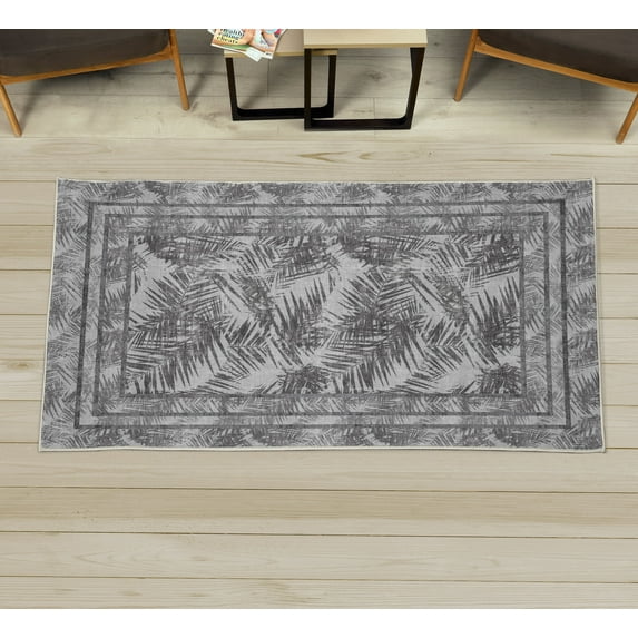 Palm Leaf Decorative Rug, Jungle Design Grunge Neutral Earth Tones of Leaves Exotic Themed Concept, Quality Carpet for Bedroom Dorm and Living Room, 6 Sizes, Dimgray, by Ambesonne