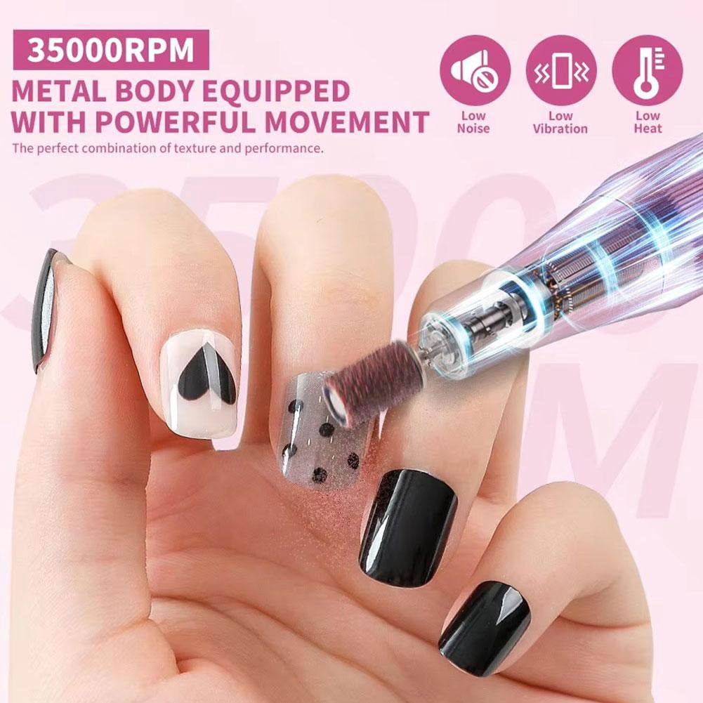 Electric Nail Drill File, Nail Drill Electric Nail File Kit, Rechargeable Efile Set, Nail Machine Kit Manicure Pedicure Tools Polishing Set for Salon Home - Green