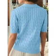 thumbnail image 2 of Women's Cable Knit Sweater Short Sleeve V Neck Soft Casual Pullover Top Solid Color Light Blue S, 2 of 4
