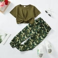 thumbnail image 2 of KIMI BEAR Big Girls Pant Sets Fall 7 Years Big Girls 8 Years Big Girls Clothing Sets Solid Color Short Sleeves Twist Top Camouflage Print Pants 2pcs Outfits Sets Fall Green, 2 of 9