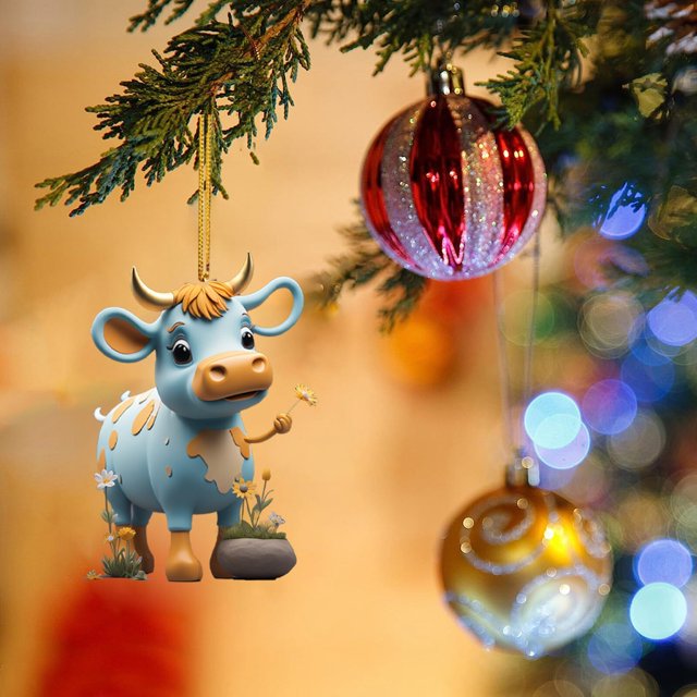 Adornos de acrílico para árbol de Navidad, decoraciones colgantes de vaca de dibujos animados, decoración del hogar, fiesta de año nuevo, 2023