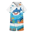 thumbnail image 7 of ZOYOEN Boys 3D Print Outfits Set- Fashion Casual Short Sleeve Kids Summer Clothes Hooded T Shirt and Shorts White Size 14, 7 of 7
