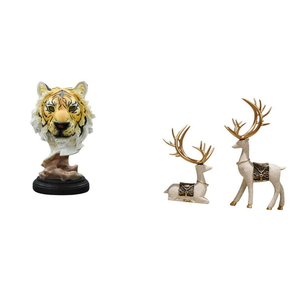 Escultura de mesa,Escultura de cabeza de tigre Estatua moderna de sobremesa,Estatua de alce y ciervo,Figuras de alce y ciervo,decoración del hogar,estatuas de resina,Estatua de escultura