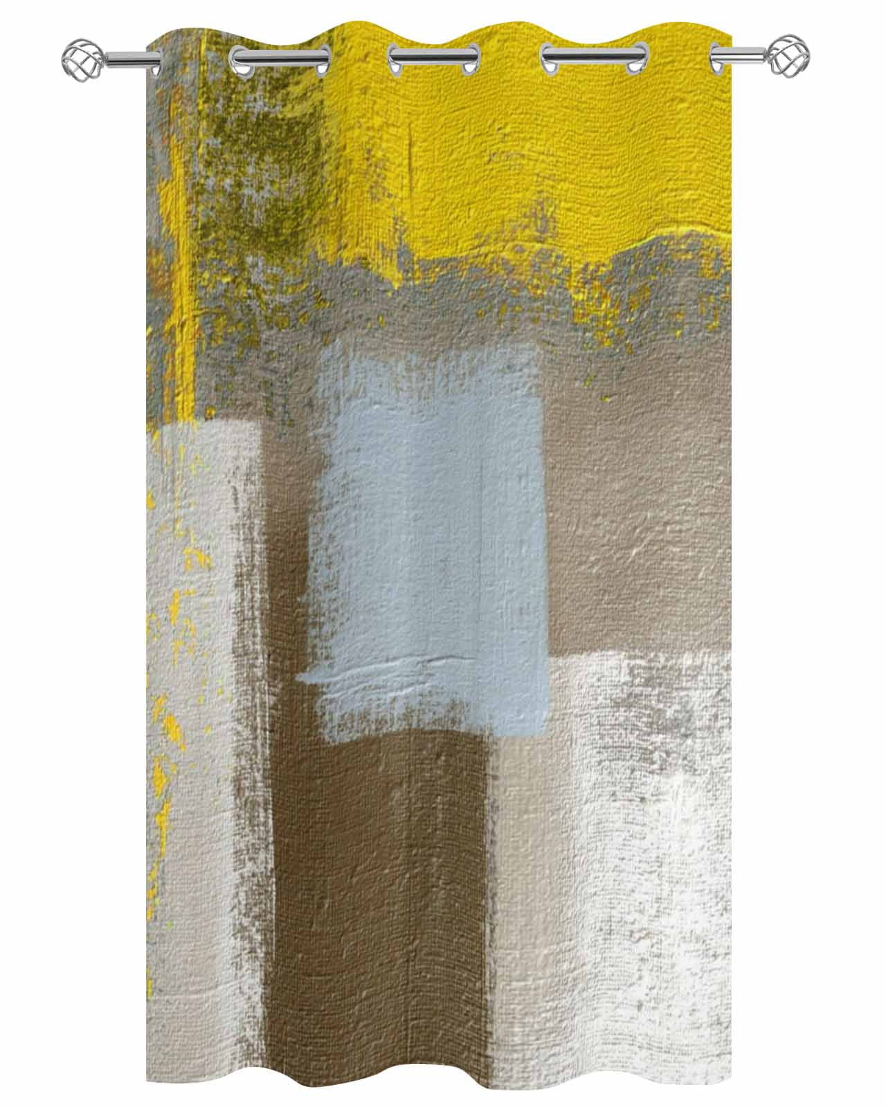 Yellow Brown Outdoor Curtains for Patio, Abstract Blue White Vintage Oil Painting Privacy Drapes Grommet Waterproof Outside Curtains for Porch/Cabana/Balcony 54"x 108", 1 Panel