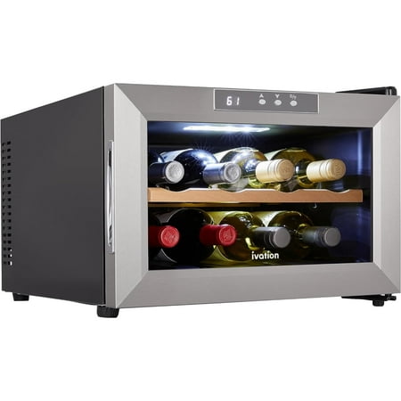 Ivation Premium 8 Bottle Horizontal Thermoelectric Wine Cooler, Quiet Freestanding Wine Fridge - Stainless Steel