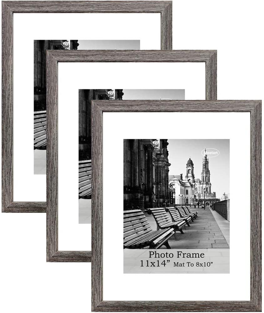 Picture Frames 11x14 inch Pack of 3 Piece in Plastic Glass MDF Shallow