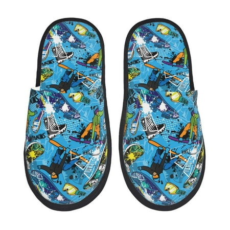 Balery snow board blue Slient Indoor Furry Fleece Comfort House Shoes Soft Non-Slip Home Shoes Cotton slippers House Slippers-- Medium