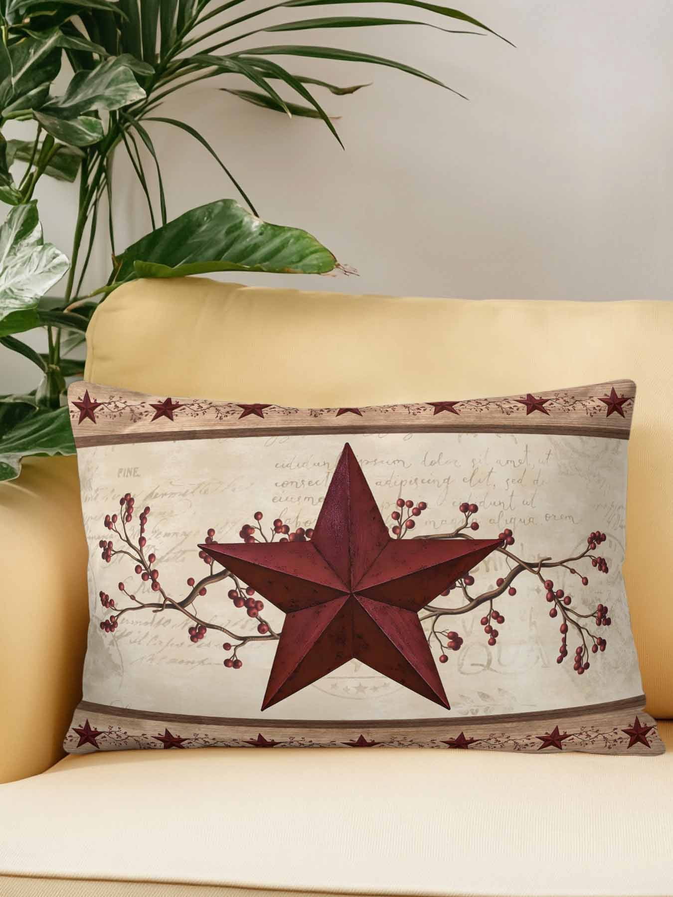 Outdoor Pillows Waterproof, Red Texas Star Rustic Bedding Throw Pillows with Insert for Couch Sofa Bed, Farmhouse Berry Brown Wooden 12x20 Inch Pillowcases Decorative Camping Patio Pillow Set of 1
