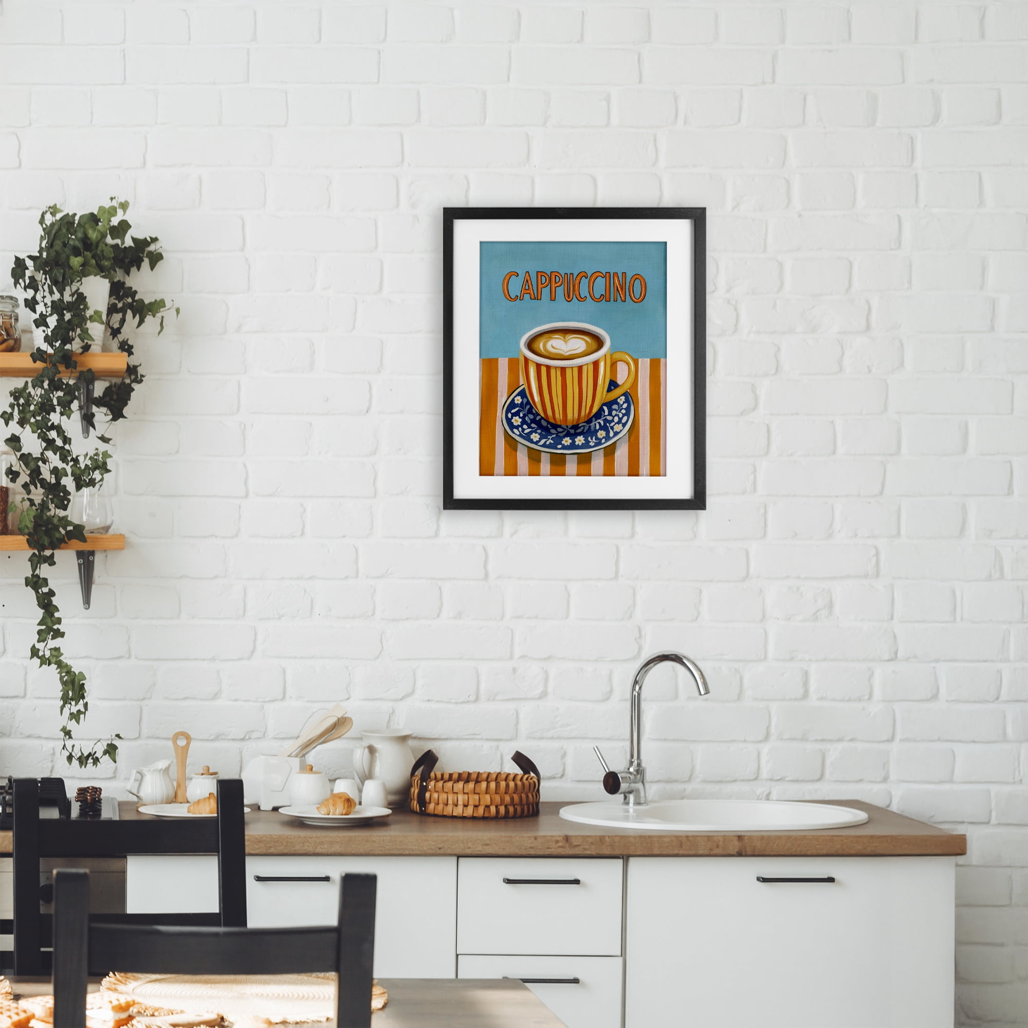 Stupell Industries Cappuccino Stripes Blue & Orange Black Framed Print Under Glass, design by Yen