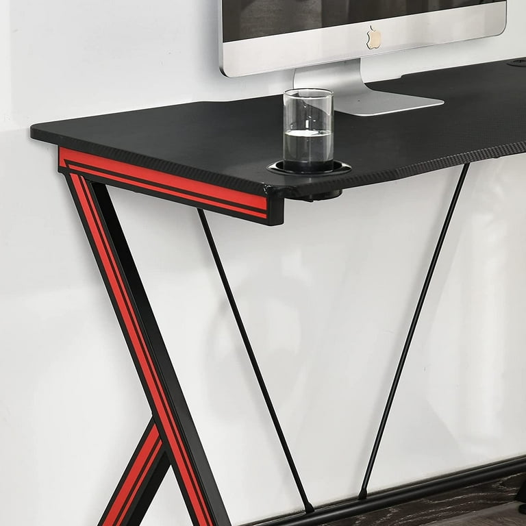 Bilot 41 inch Gaming Computer Desk Home Office Gamer Table Workstation with Cup Holder Headphone Hook Cable Management Carbon Fiber Surface