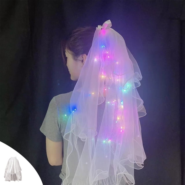 Velos de novia de 2 niveles con luces LED blancas y pinza para el pelo, ideales para fiestas y clubes, color luminoso.