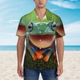 thumbnail image 2 of Balery Tree Frog Camisas hawaianas de manga corta para hombre, camisas playeras de corte holgado, camisas de vacaciones con botones,Large, 2 of 7