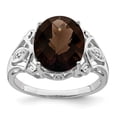 thumbnail image 1 of FB Jewels Sterling Silver Rhodium Oval Checker-Cut Smoky Quartz & Diam. Ring, 1 of 2