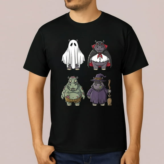 Funny Hippo Ghost Witch Zombie Halloween Costume Boys Girls T-Shirt