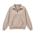 thumbnail image 4 of Women's Quarter Zip Pullover Sweatshirts Streetwear Loungewear Loose Fit Top with Pocket Khaki 2XL, 4 of 4