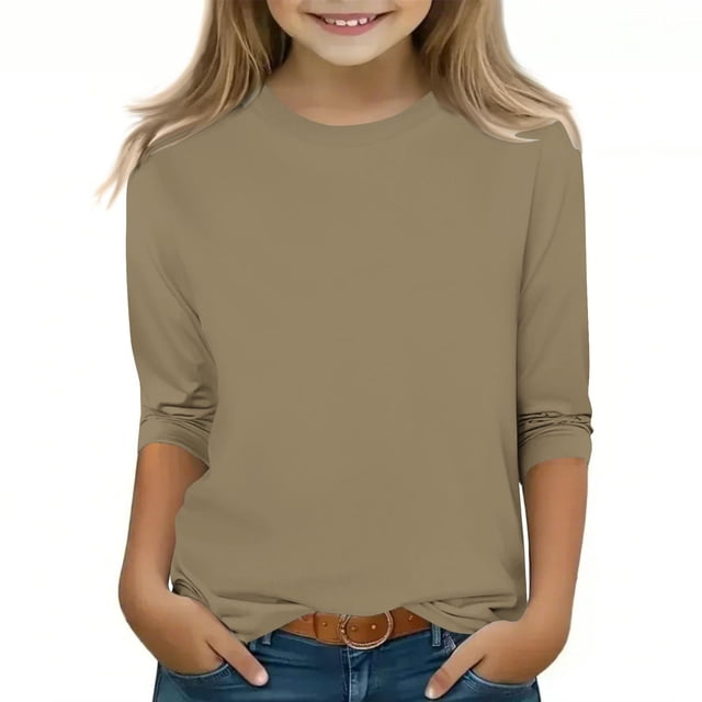 MeetoTime T-shirt Uni à Manches 3/4 et Col Rond pour Enfants, T-shirt pour Tout-Petits Garçons Filles 3-12 Ans