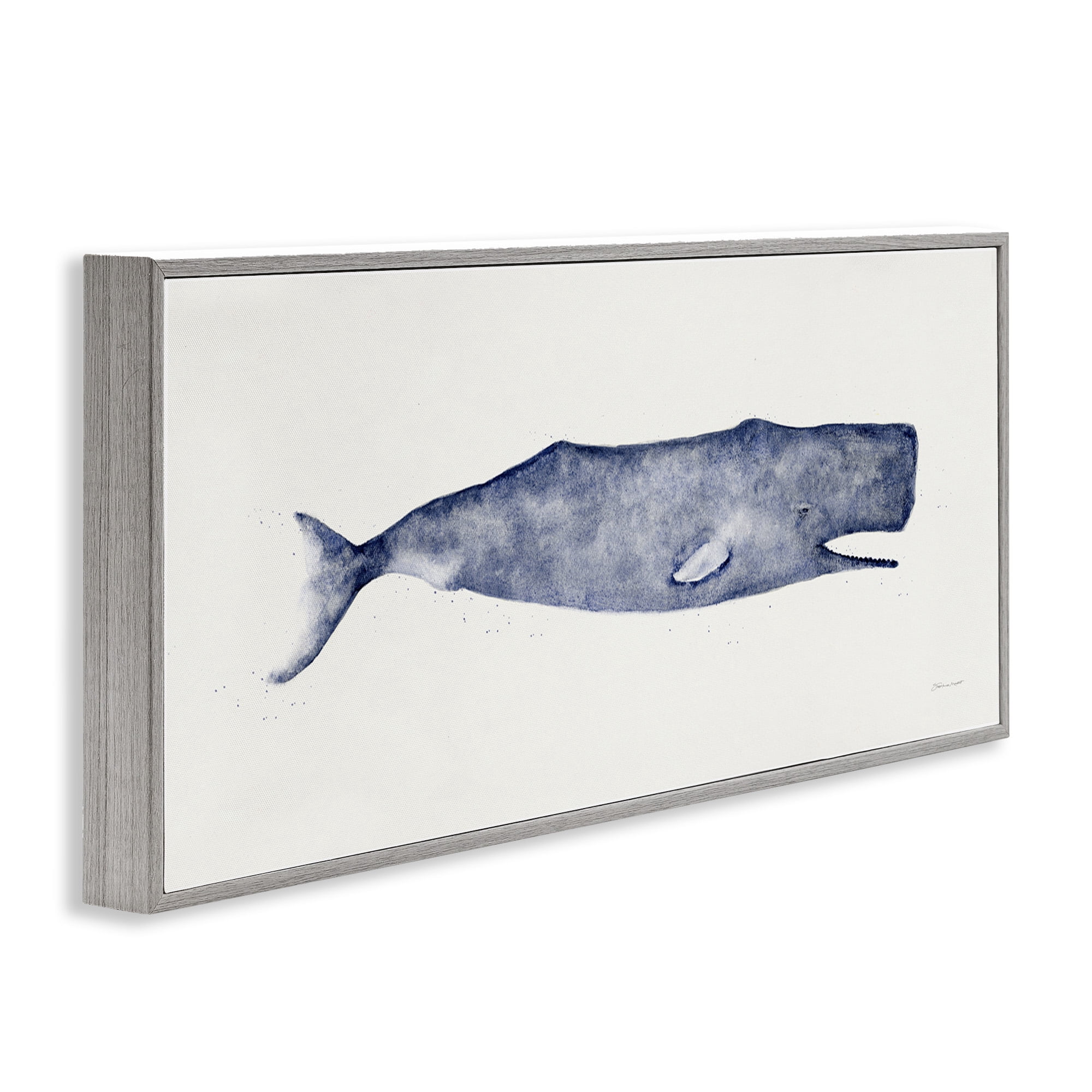 Stupell Industries Classic Whale Watercolor Illustration Animals & Insects Painting Gray Framed Art Print Wall Art, 30 x 13