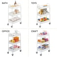 thumbnail image 5 of mDesign Metal 3-Tier Rolling Utility Storage Carts, 4 Caster Wheels, Matte White, 5 of 9