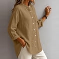 thumbnail image 6 of Cmfcve Button Down Shirts for Women Cotton Blend 3/4 Sleeves Dressy Tops Work Casual Solid Collared Blouses, 6 of 6