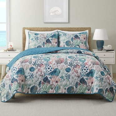 VCNY Home Ivory Coast 3-Piece Blue/Green Abstract Reversible Quilt Set, King, Adult, Unisex