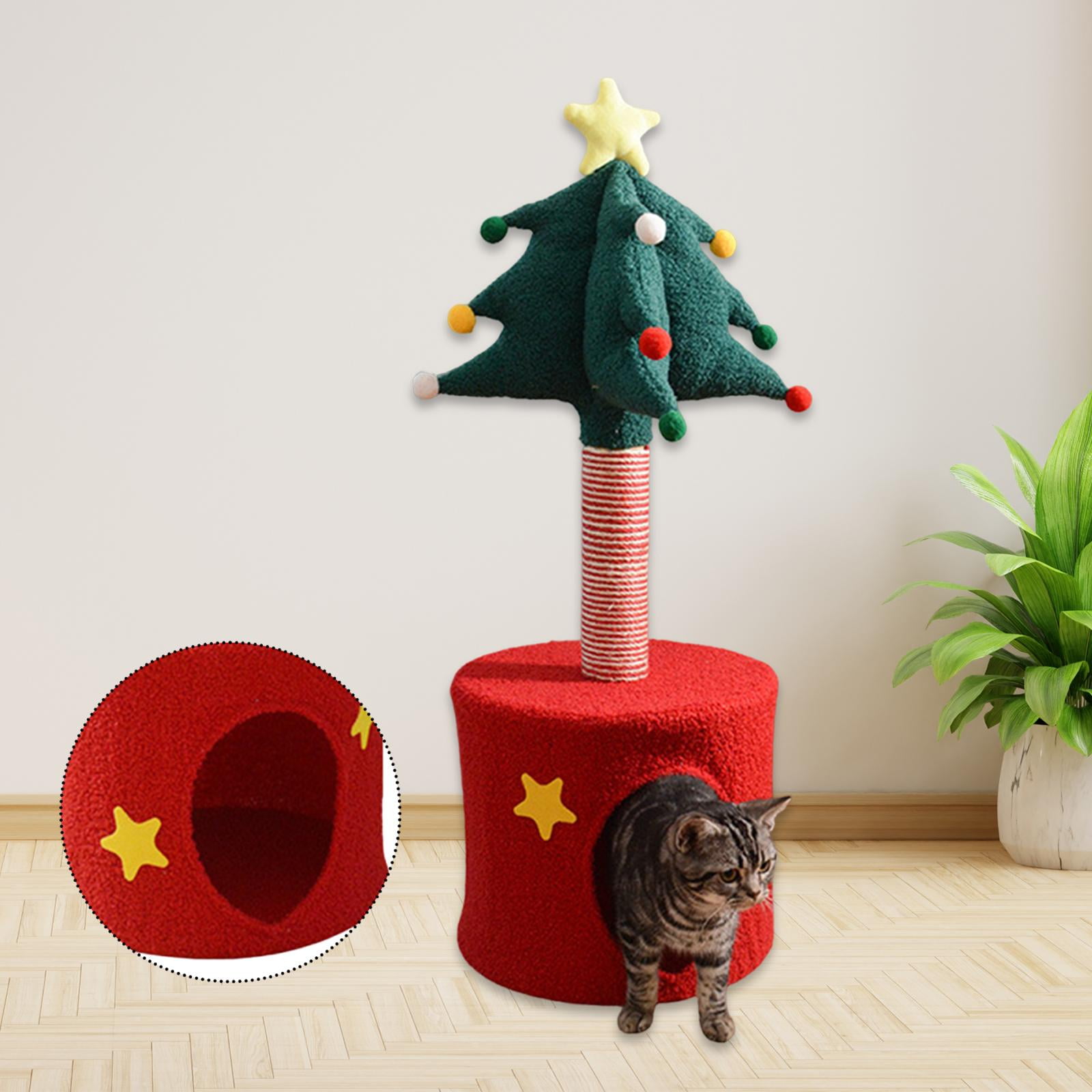 Zxpjkyu Christmas Cat Tree Scratching Post with Bed Multipurpose Sisal Cat Scratcher