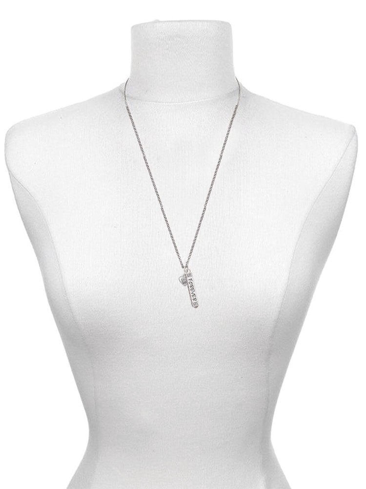 Delight Jewelry Silvertone Mini 3-D ''Little Sister'' Heart Silvertone Sisters Best Friends Forever Bar Charm Necklace, 23"