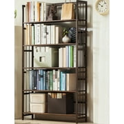 3-6 Tier Adjustable Tall Etagere Bookcase, Bamboo Standing Bookshelf, Vintage Book Shelf Unit, Open Back Modern Office Bookcases Furniture for Collection
