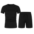 thumbnail image 1 of Camisetas de Playa para Hombre, Cuello Redondo de Manga Corta de Color Sólido con Cordón de Bolsillo Pantalones Cortos para Correr Conjuntos, 1 of 9