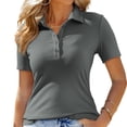 thumbnail image 5 of Women's Buttons Lapel V Neck Short Sleeve Business Tops Work Office Solid Color Casual T Shirt Gray,2XL, 5 of 6