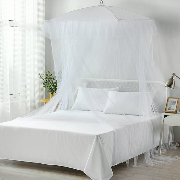 Casablanca Solid Print Solid Polyester Square Bed Canopy, Twin Full Queen King, White