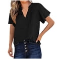 thumbnail image 1 of Yuyuzo Tunic Tops for Women Summer Notch V Neck Basic Shirts Ruffle Short Sleeve Loose Casual Tee Tops, 1 of 4
