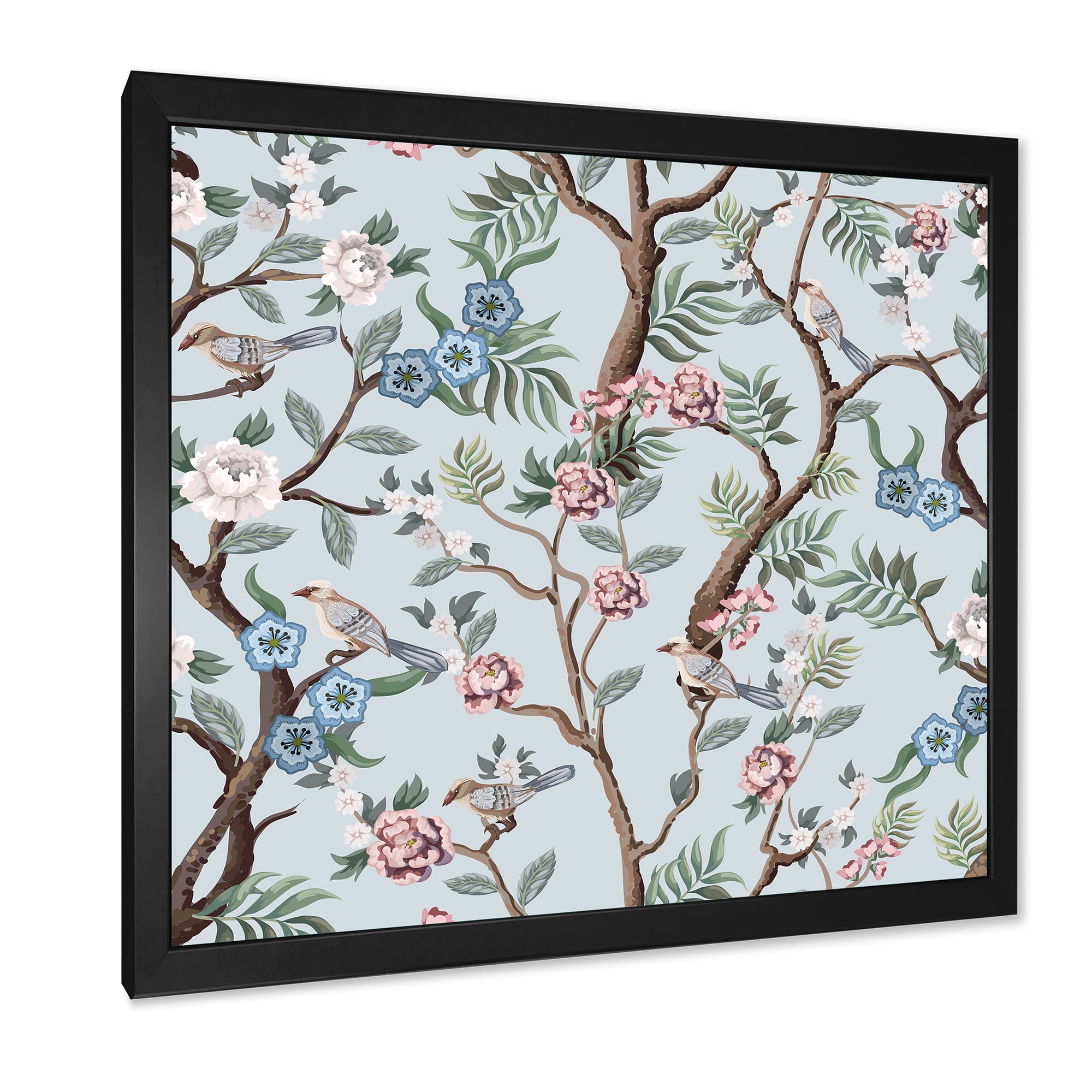 Designart 'Birds and Peonies With Chinoiserie X' Traditional Framed Art Print
