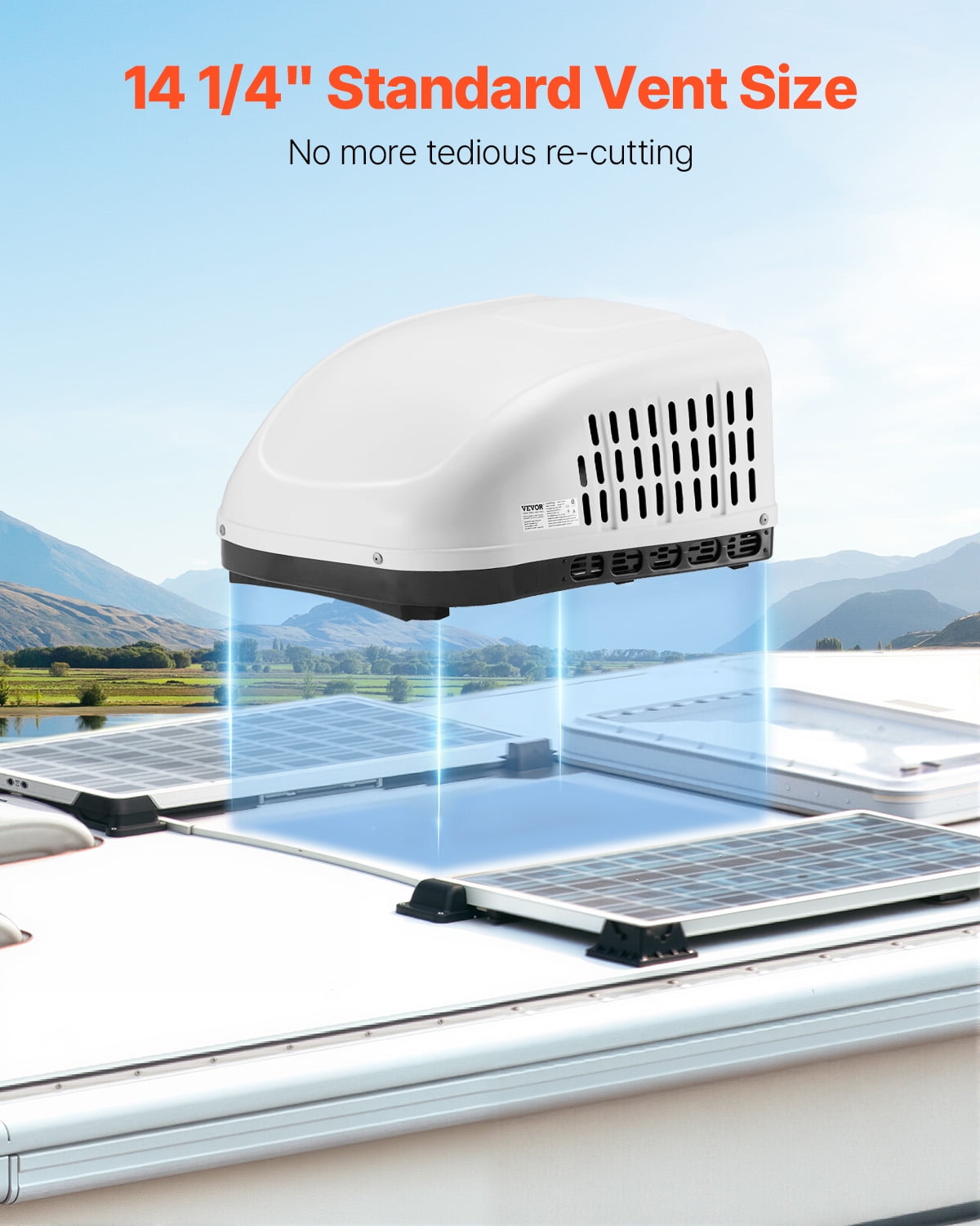 VEVOR RV Air Conditioner, 15000 BTU Non-Ducted Rooftop RV AC Unit, 65 dB Quiet Design, Including Air Distribution Box, Operation Panel and Installation Hardware, for Campers, Vans, Trailers, White