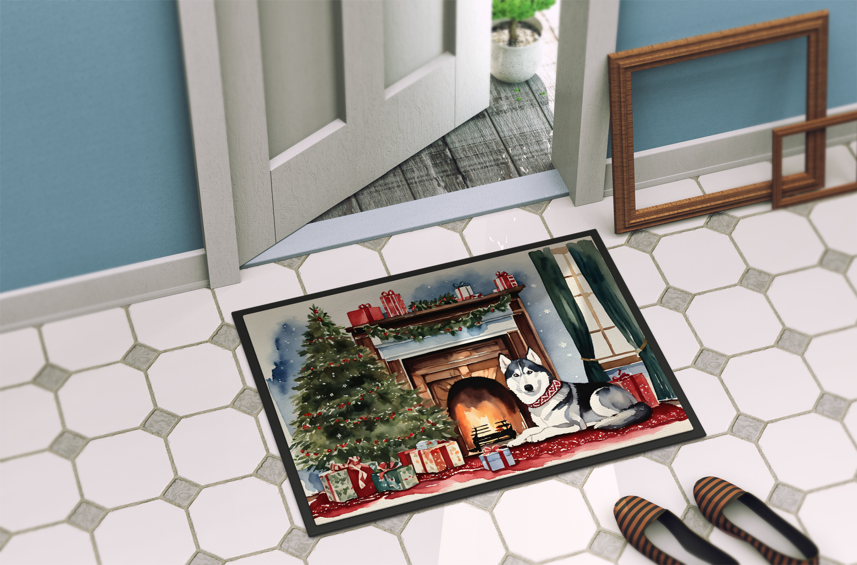 Carolines Treasures DAC2754MAT 0.15 x 18 x 27 in. Siberian Husky Cozy Christmas Doormat