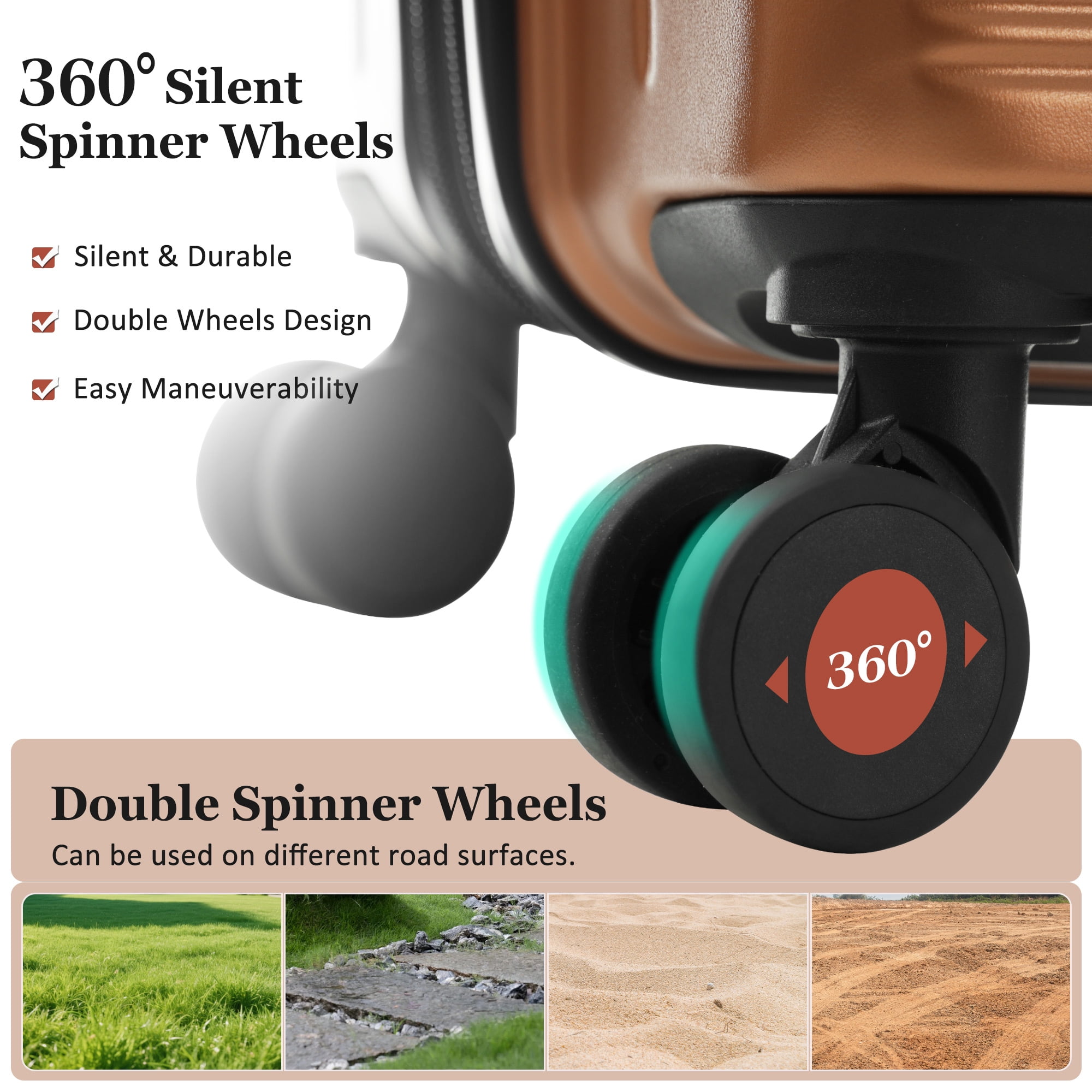Luggage Sets 5 Piece with Half-opening, Hardside Carry On Suitcase Set with Double Spinner Wheel, Lightweight Travel Luggage with USB Port, TSA Locks