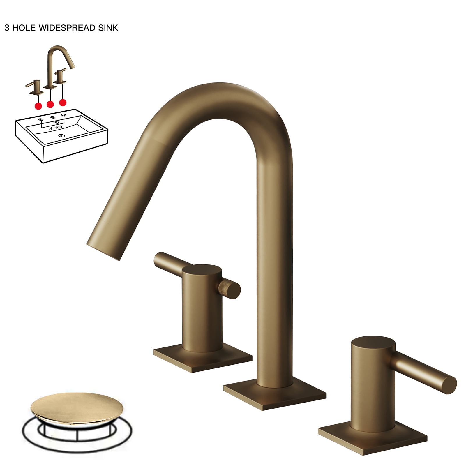 8 in. Widespread Double Handle HighArc Bathroom Faucet WaterSaving With Drain Kit In Brushed