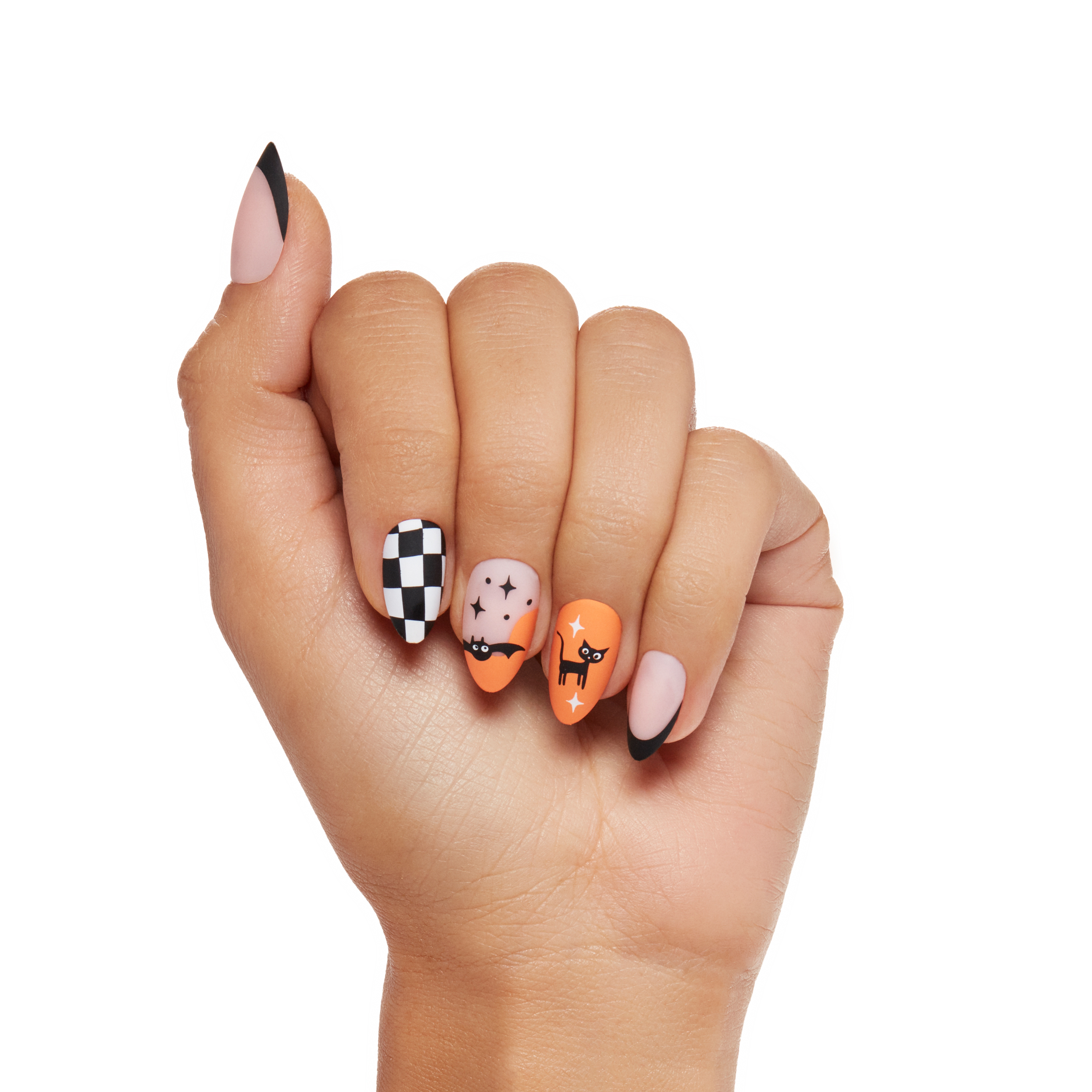 Salon Perfect Falloween Press On Nails, 329 Matte Checkered Cat, File & Glue Included, 30 Nails