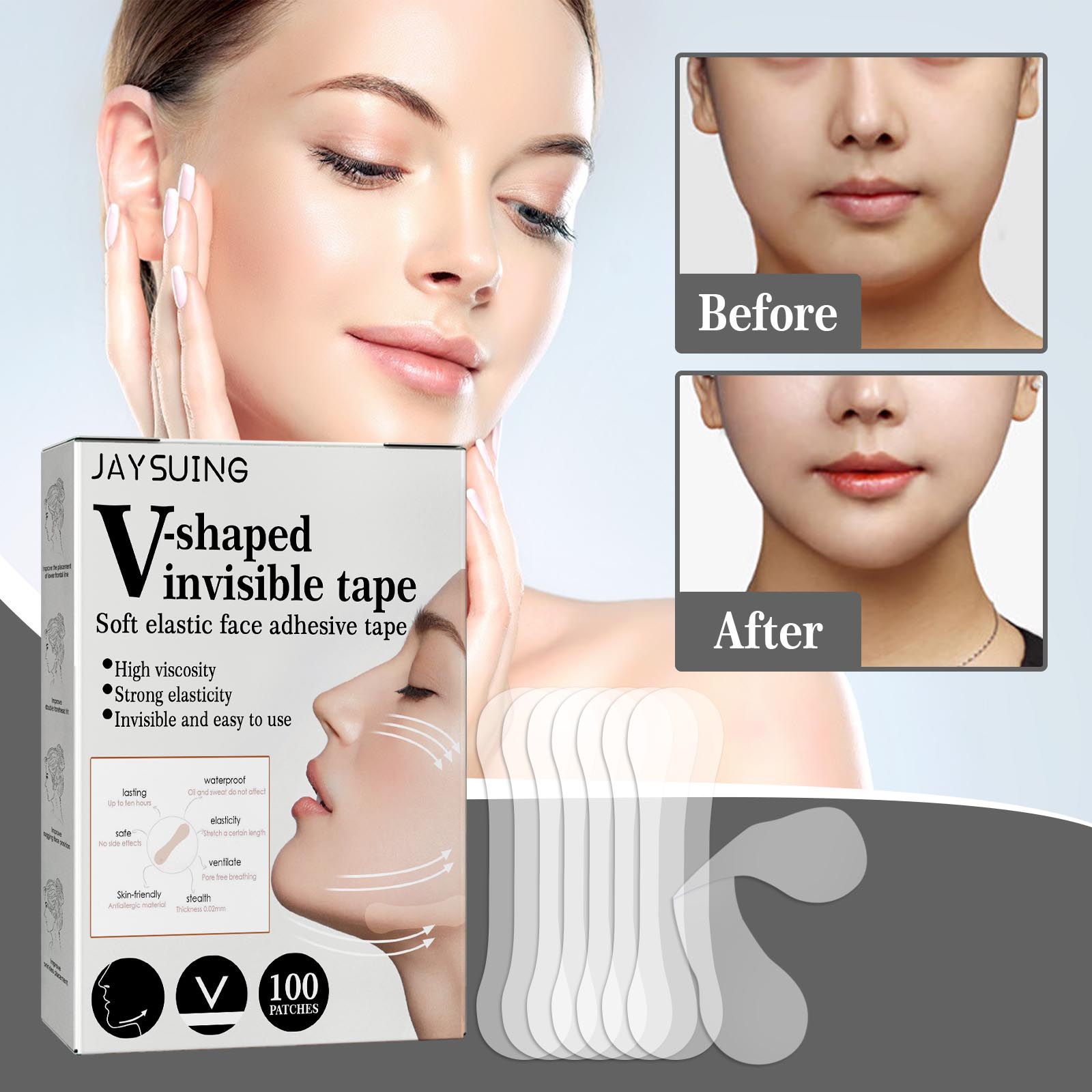100 PCS Face Tape Lifting Invisible, Face Lift Tape, Waterproof Instant