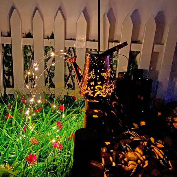 Lámpara de jardín al aire libre decorativa de arte hueco de hierro con luz de regadera solar (A) Wdftyju Para estrenar