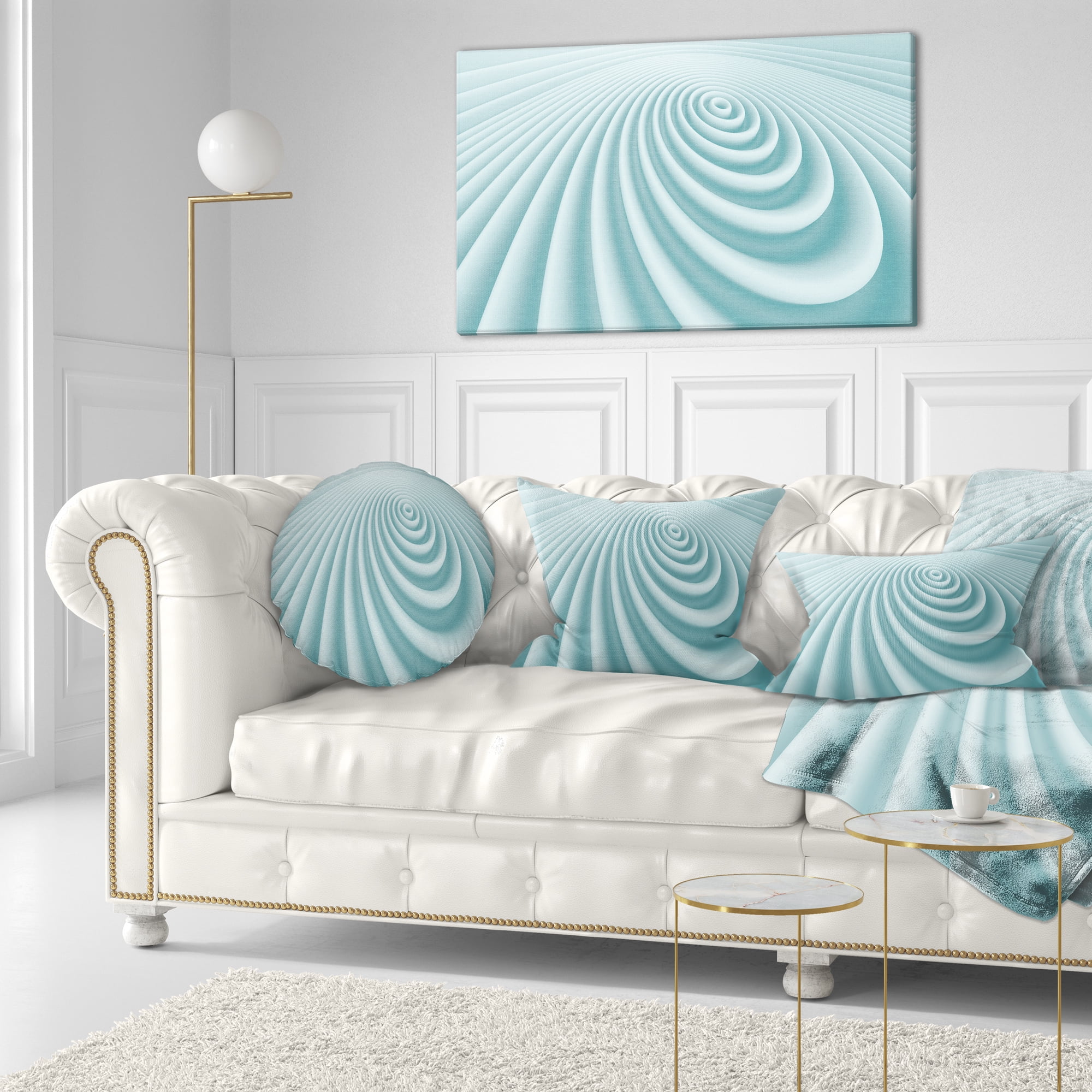 Designart Fractal Rounded Blue 3D Waves - Contemporary Throw Pillow - 12x20