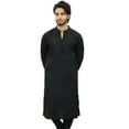 thumbnail image 2 of Atasi Men's Plain Black Polyester Long Shirt Festive Summer Casual Kurta-Small, 2 of 7