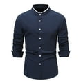 thumbnail image 2 of Drindf Button Down Dress Shirts for Men Long Sleeve Pocketed Shirt Classic Fit Stand Collar Shirts Casual Business Golf Tops with Pocket Camisas Manga Larga, 2 of 8